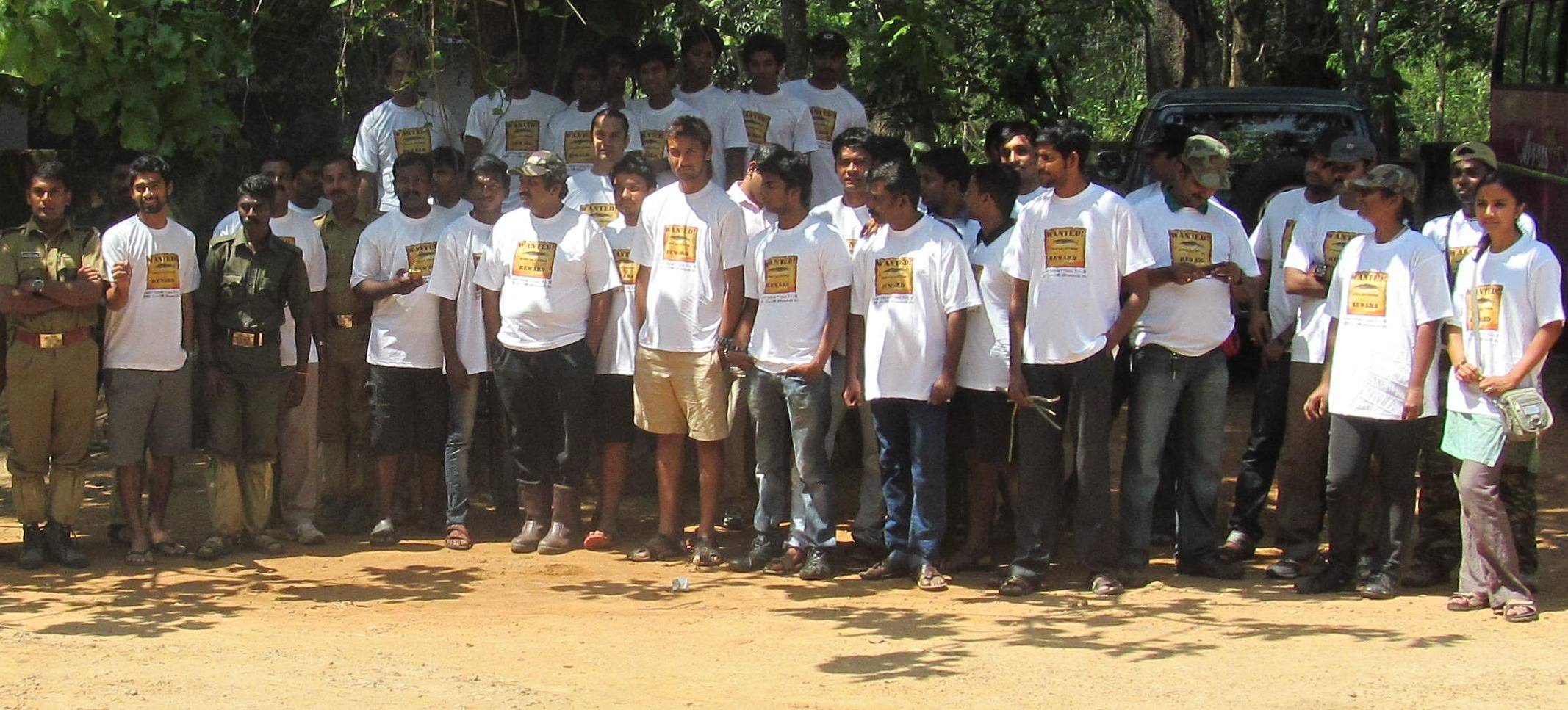 Participants of the 'Towards an Exotic Fish Free Periyar Tiger Reserve Campaign' co-organised by the FFCNSA. The aim of the event was to eliminate the alien fish, the African catfish, Clarias gariepinus - a major threat to endemic species. Photo: Rajeev Raghavan
